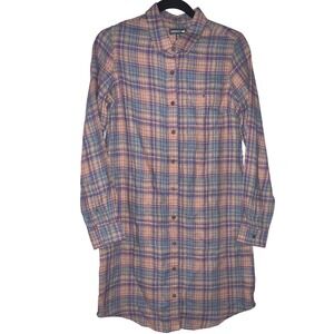 Toad & Co Re-Form Flannel Shirtdress‎ XS Fawn Plaid Button Down Sustainable GUC